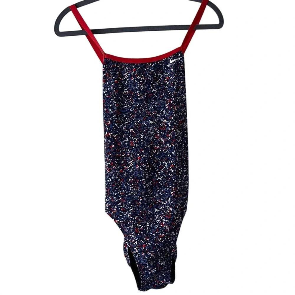 Nike Women's Red White Blue Print‎ One-Piece Swimsuit 10